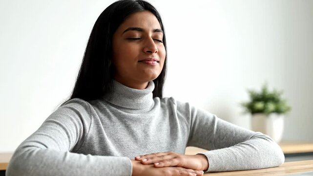Women's indoor eye-closing relaxation, meditative women