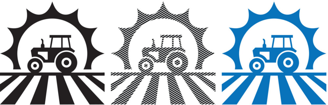 Farming tractor working on cultivated field sun vector illustration.