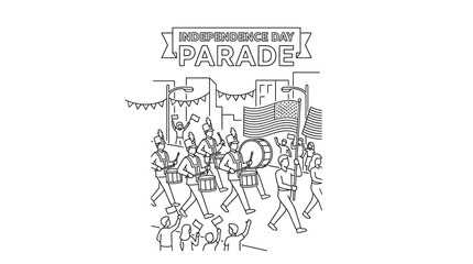 Obraz premium Independence Day Parade Coloring Page for Kids.