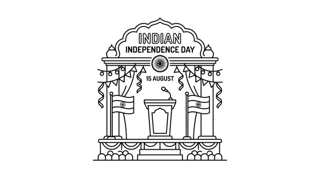 Indian Independence Day Celebration Stage with Flags and Podium.