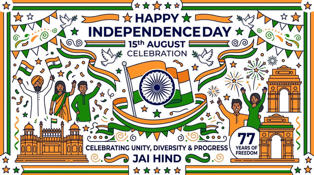 Indian Independence Day Celebration with Flag and People.