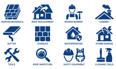 Comprehensive roofing service icons for home repair and maintenance © Palwasha