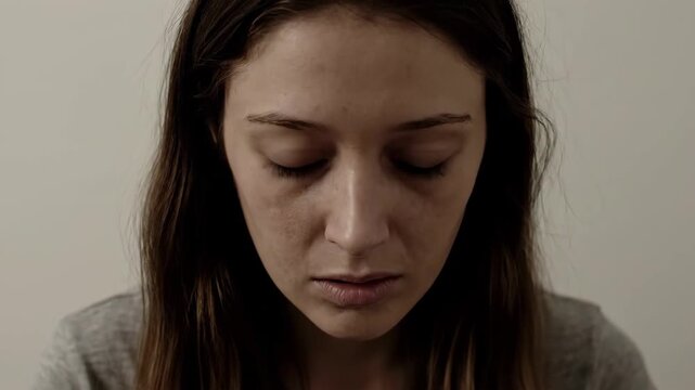 Close-up material of female face, close-up of tired women with eyes closed and open