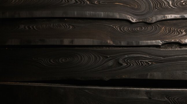 Close-up view of dark Damascus steel texture with wavy patterns. Intricate metal surface shows craftsmanship detail. This pattern is very unique and elegant.