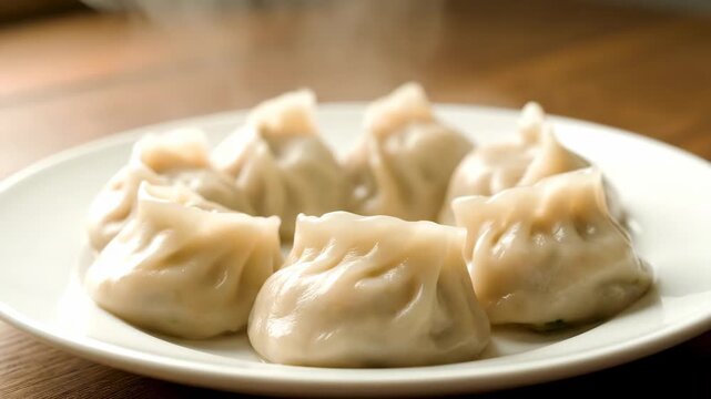 Delicious xiaolongbao on the plate, steaming dumplings