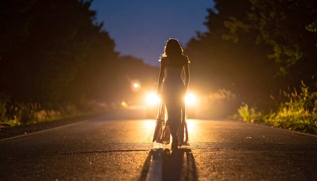 Woman on dark road