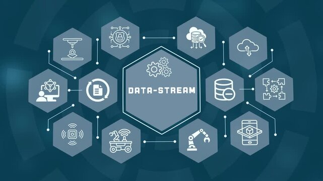 Abstract blue server matrix network backdrop showing cloud server data stream transfer and database management systems.