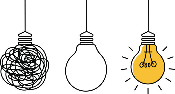 Idea concept, creative of simplifying complex process lightbulb, bulb sign, innovations, untangled of problem. Keep it simple business concept for project management, marketing, creativity
