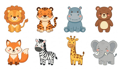 Fototapeta premium Set of cute animals isolated on white background vector illustration