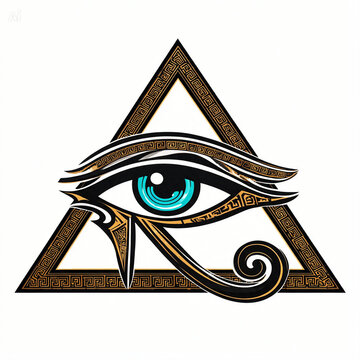 Ancient Egyptian Eye of Horus inside Sacred Geometry Triangle Detailed Blue Eye Vector Art