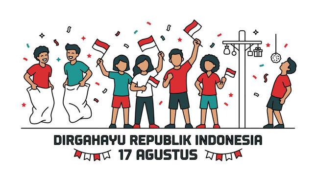 Indonesian Independence Day celebration with traditional games and festivities.