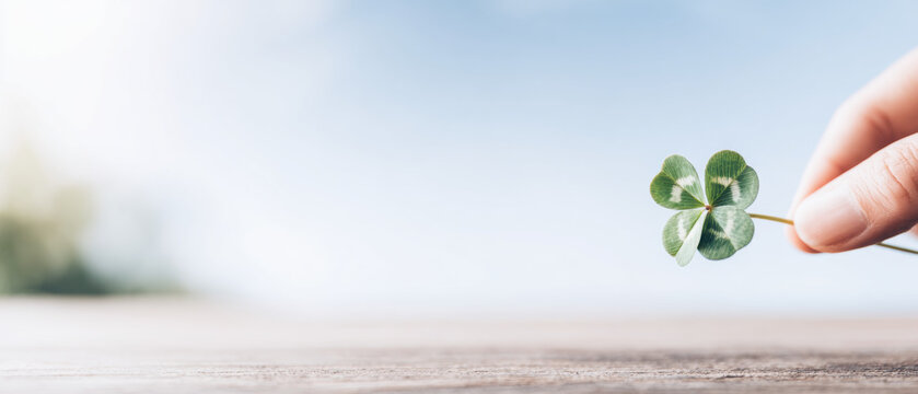 Good luck, Finding a flat illustration of a person finding a four-leaf clover for good luck.