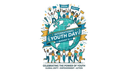 Obraz premium International Youth Day 2024 Celebration with Global Unity Illustration.