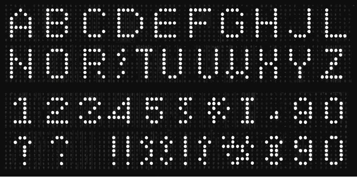 dot matrix font on black background alphabet