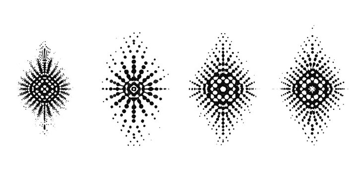 halftone starburst patterns on white background pattern