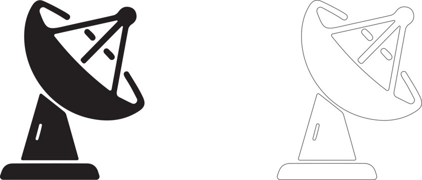 Satellite dish icon, parabolic radar symbol, space communication, observatory, radio signal reception and aerospace technology.