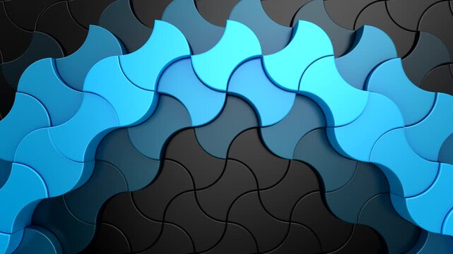 Geometric Shapes Form a Wave. Abstract motion, two color, 3d rendering, 4k resolution
