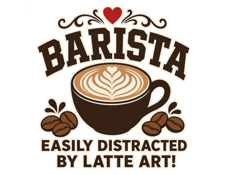 Barista Easily Distracted by Latte Art Funny Coffee Vector Illustration