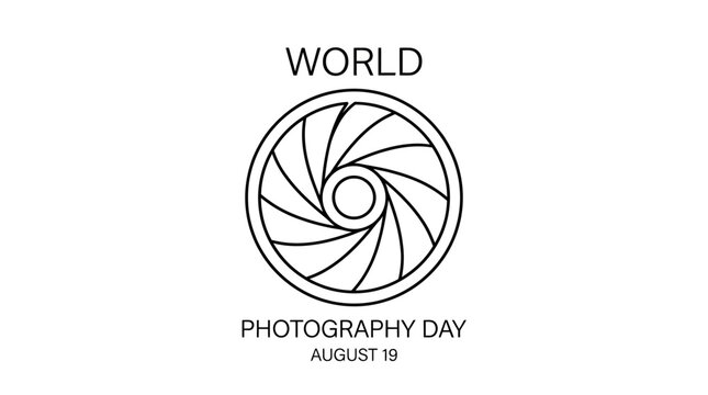Minimalist linear illustration of a camera shutter for World Photography Day.