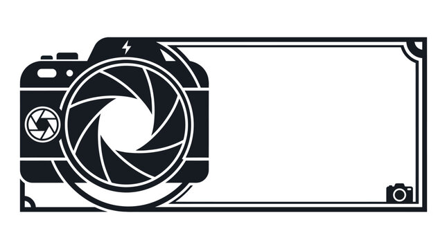 Minimalist photography camera frame icon with shutter design.
