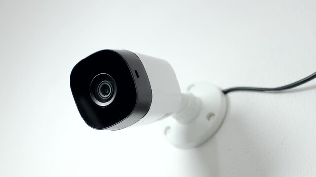 Effective Surveillance: CCTV security camera mounted on a white wall, ensuring protection and continuous monitoring.