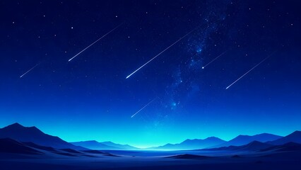 Fototapeta premium Blue Minimalist Meteor Shower and Milky Way Over Mountain Horizon