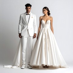 Naklejka premium Couple in formal attire posing together.