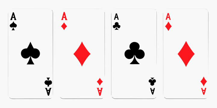 four playing cards on white background ace