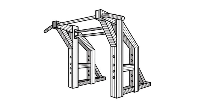 Vector illustration of a wooden pullup bar and dip station fitness equipment