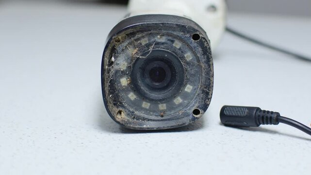 Security Camera - Detail of an old and modern security circuit camera, side by side on a white background, representing the evolution of surveillance.