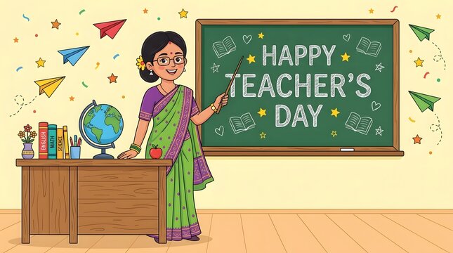 Happy teacher's day cartoon illustration