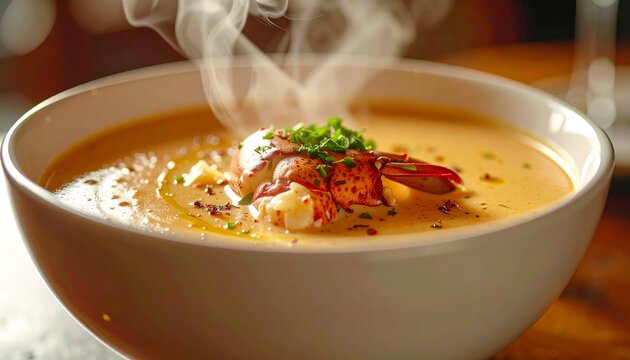 Delicious bowl of lobster bisque soup.
