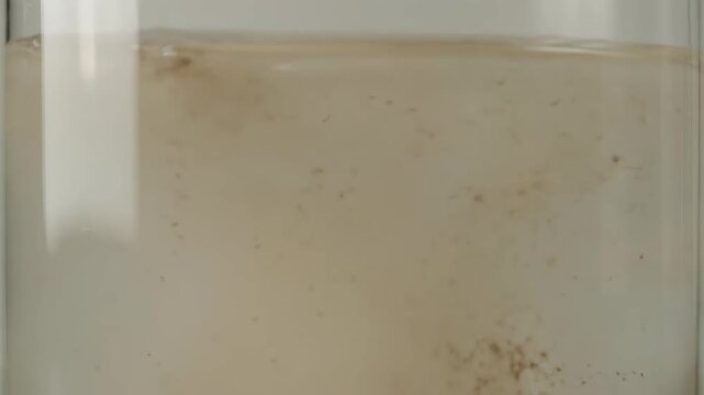 Clear liquid in glass, powder into water diffusion experiment