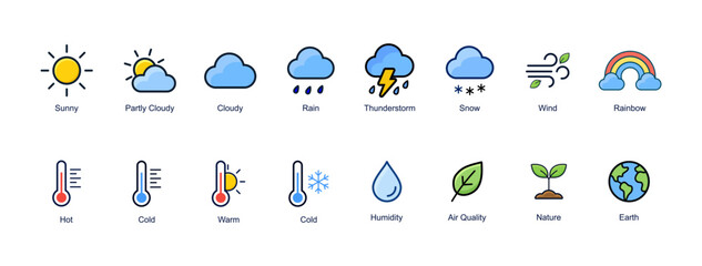 Fototapeta premium Weather and environment icons set logo vector illustration template. Simple design hand draw