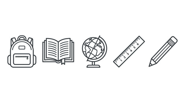 Set of education and school supply line icons.