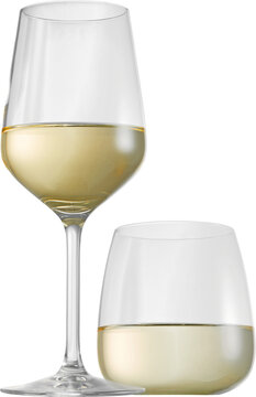 See-Through White Wine Glasses with Stemmed and Stemless Vessels isolated on transparent background