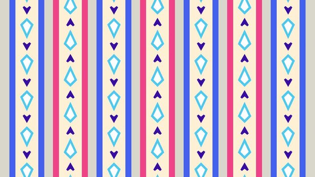 Seamless loop animation of an abstract pattern moving up and down on blue and red pastel stripes over a solid beige background layout template