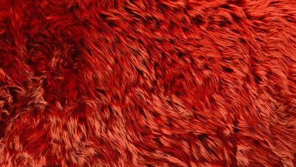 Abstract red fur fabric texture background high quality seamless detailed long hair artificial fleece material soft textile backdrop for fashion design decoration winter warmth apparel. © WONGSAKORN