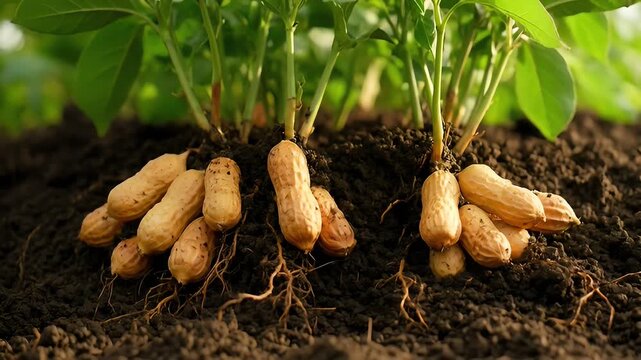 Peanuts growing in soil representing sustainable agriculture