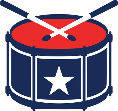 Crossed Drumsticks on Red and Blue Drum