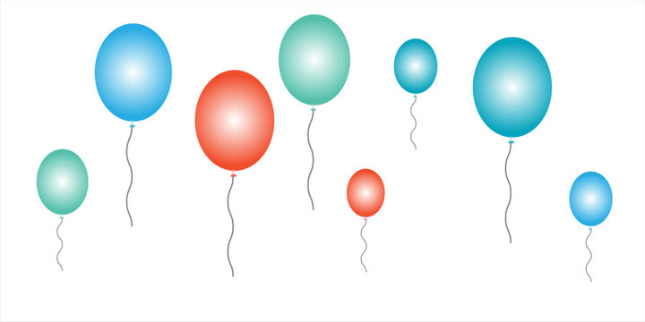 Balloon icons. Balloon with string in line cartoon style. Different shapes of ballons for birthday, party and wedding. vektor