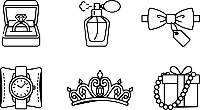 Line art icons of luxury gifts and beauty products