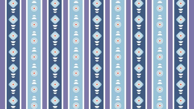 Seamless loop animation of a pastel blue stripes abstract background featuring Bauhaus style geometric shapes moving up and down smoothly