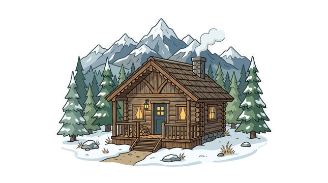 Small wooden cabin in winter.