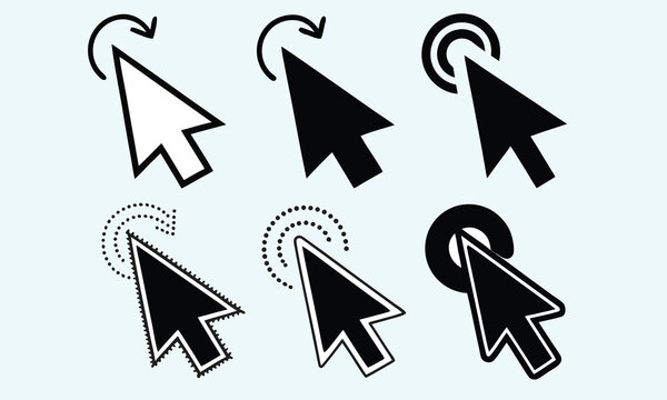 Computer cursor arrow icon vector set showing various clicking loading and processing animation states