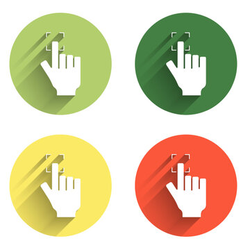 Set Fingerprint icon isolated with long shadow background. ID app icon. Identification sign. Touch id. Color circle button. Vector