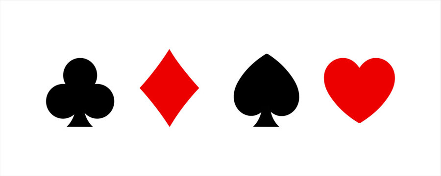 Playing Card Symbols. Isolated on white background, Card aces vector, diamonds, spades, hearts, clubs. aces of all four suits, Playing poker concept. Playing cards icon set, Gambling, Poker symbols.