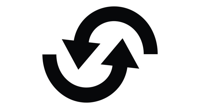 two arrows forming a circular shape silhouette circle loop rotation refresh reload symbol icon black white