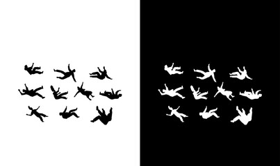 Fototapeta premium falling people silhouette set vector illustration, man falling silhouette vector illustration, falling man, falling, boy, man, man silhouette, vector, design, man logo, icon, symbol, illustration, 