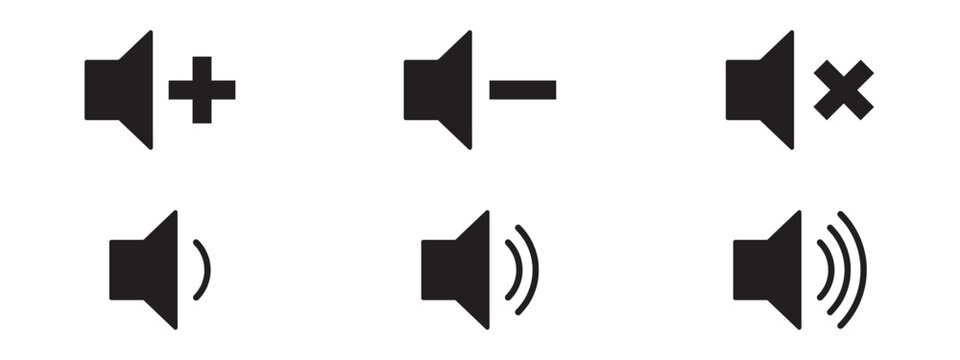 Speaker Icon Set, Music Volume and Audio Control Symbols, Line Style Vector Icons for UI and Web Design